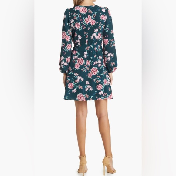 Eliza J Women’s Green and Pink Floral Long Sleeve Dress Tie Waist Size 6 - Picture 2 of 9